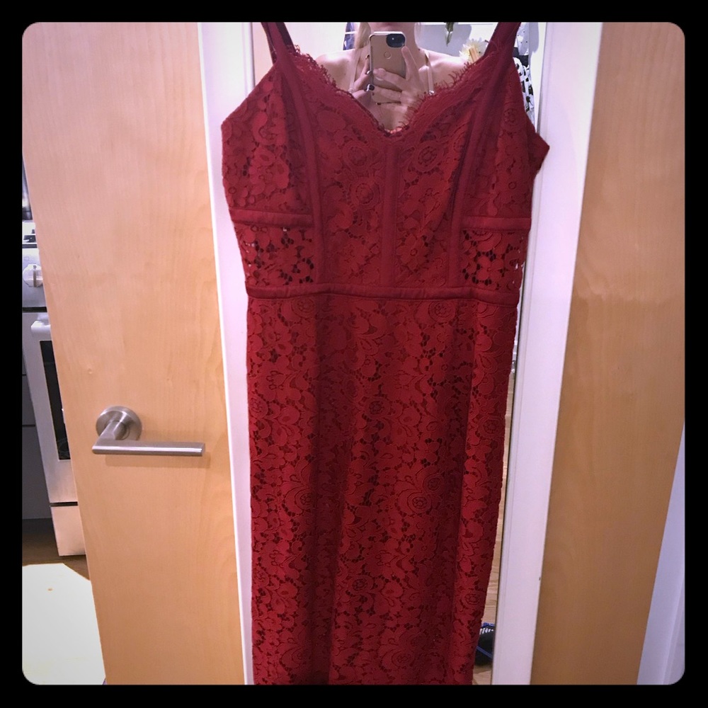 Red lace dress with cut outs